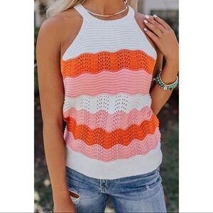 Trendy Crochet Color Block Tank Top